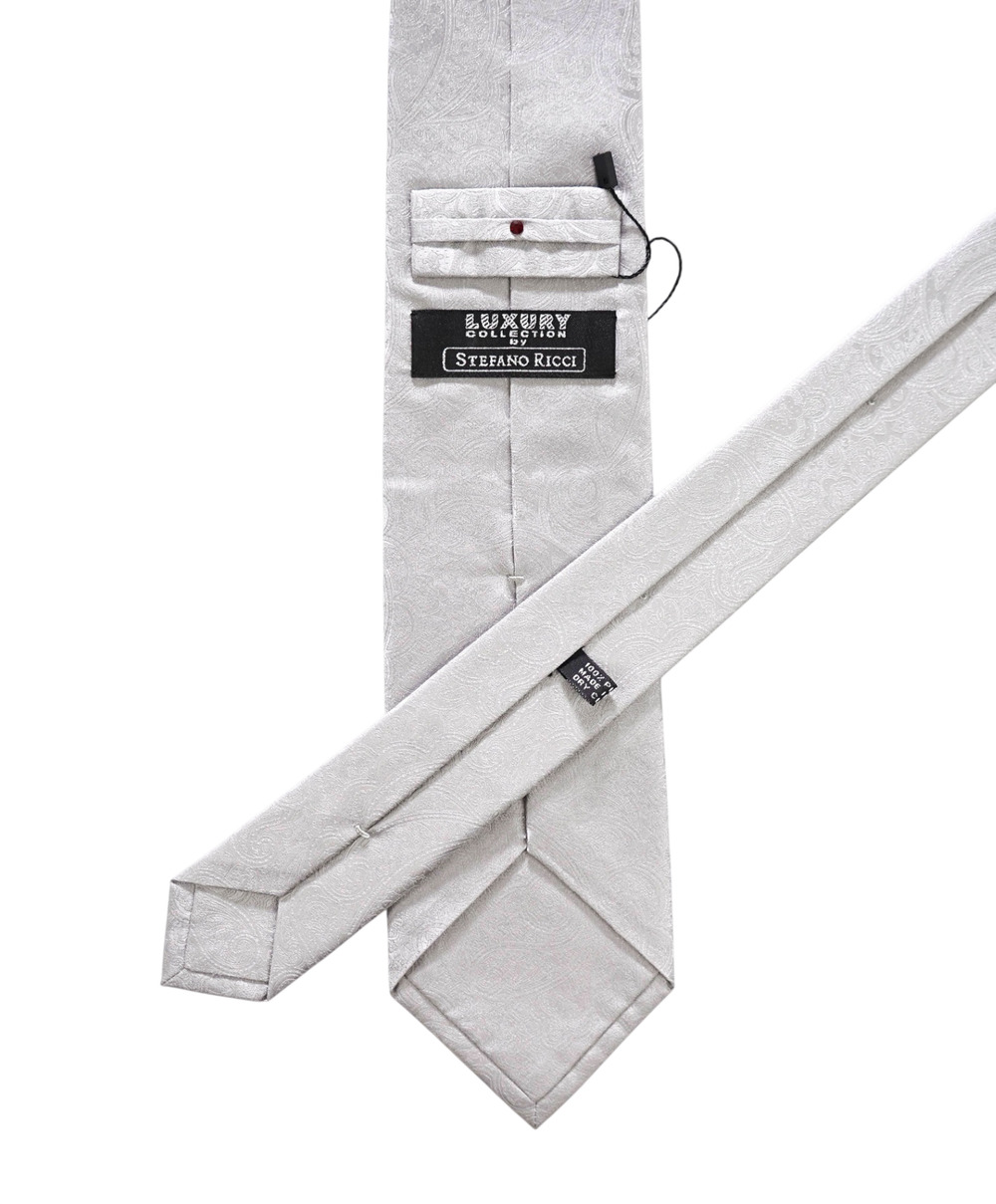 $350 STEFANO RICCI - Silver Paisley Silk - 3.25" Tie